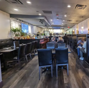 View of tables and booths in Sushi Vogue