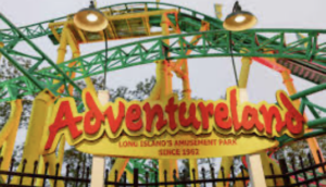 Adventureland sign in front of coaster
