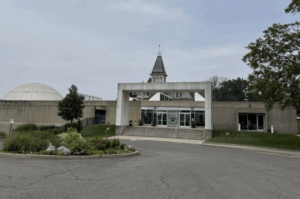 View of main entrance from across parking lot